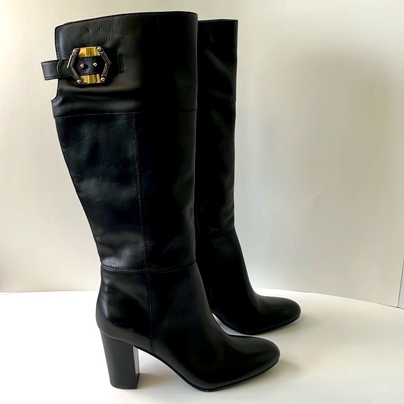 Isola 'Coralie' Leather Over the Knee Block Heel Boots, Black, size 8M - Picture 6 of 15